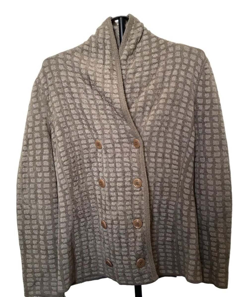 Women’s Armani Collezioni Gray Checkered Shawl Collar Cardigan-preloved-Size L